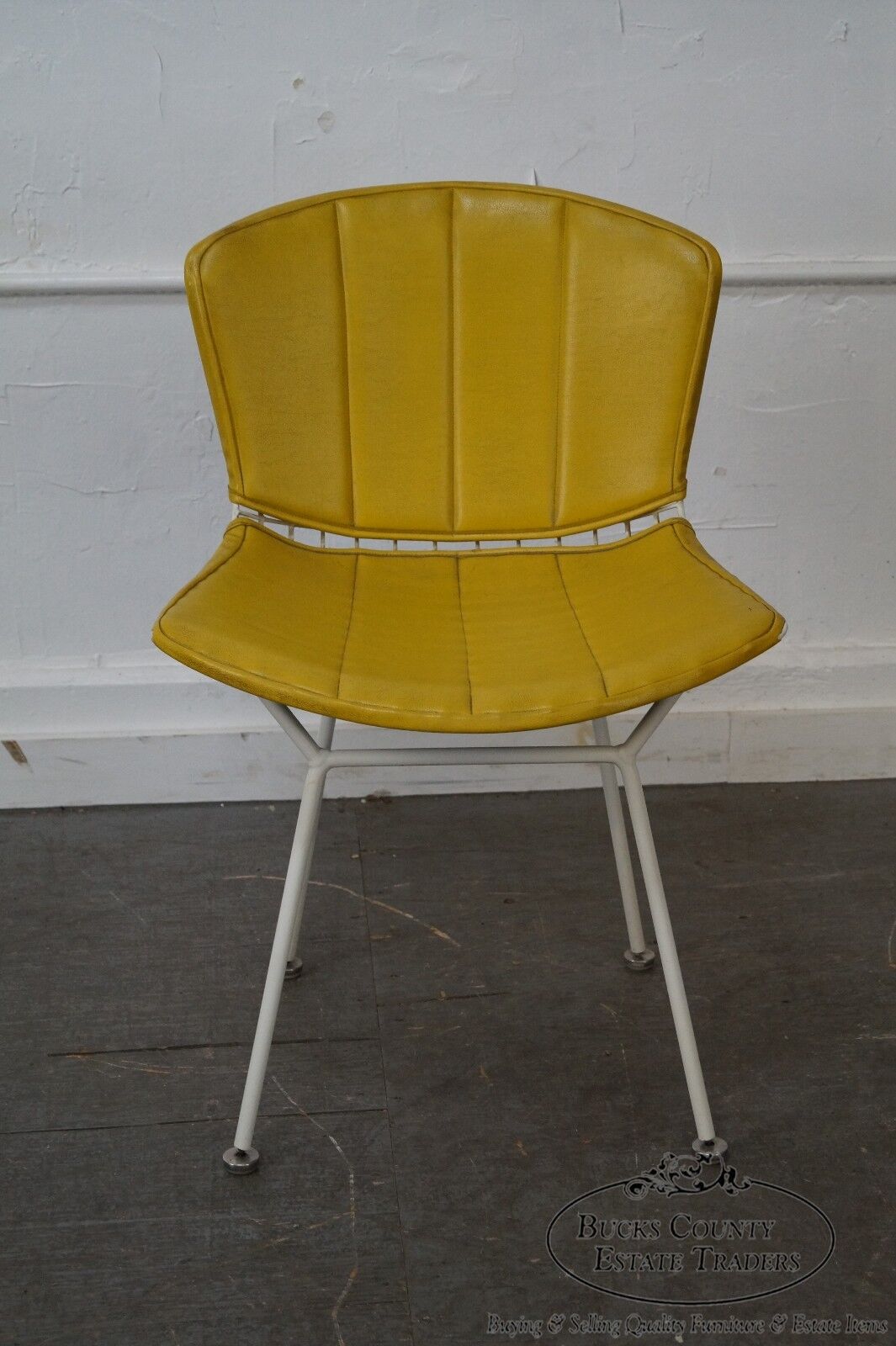 Knoll Vintage Bertoia White Wire Side Chair w/ Yellow Cushion