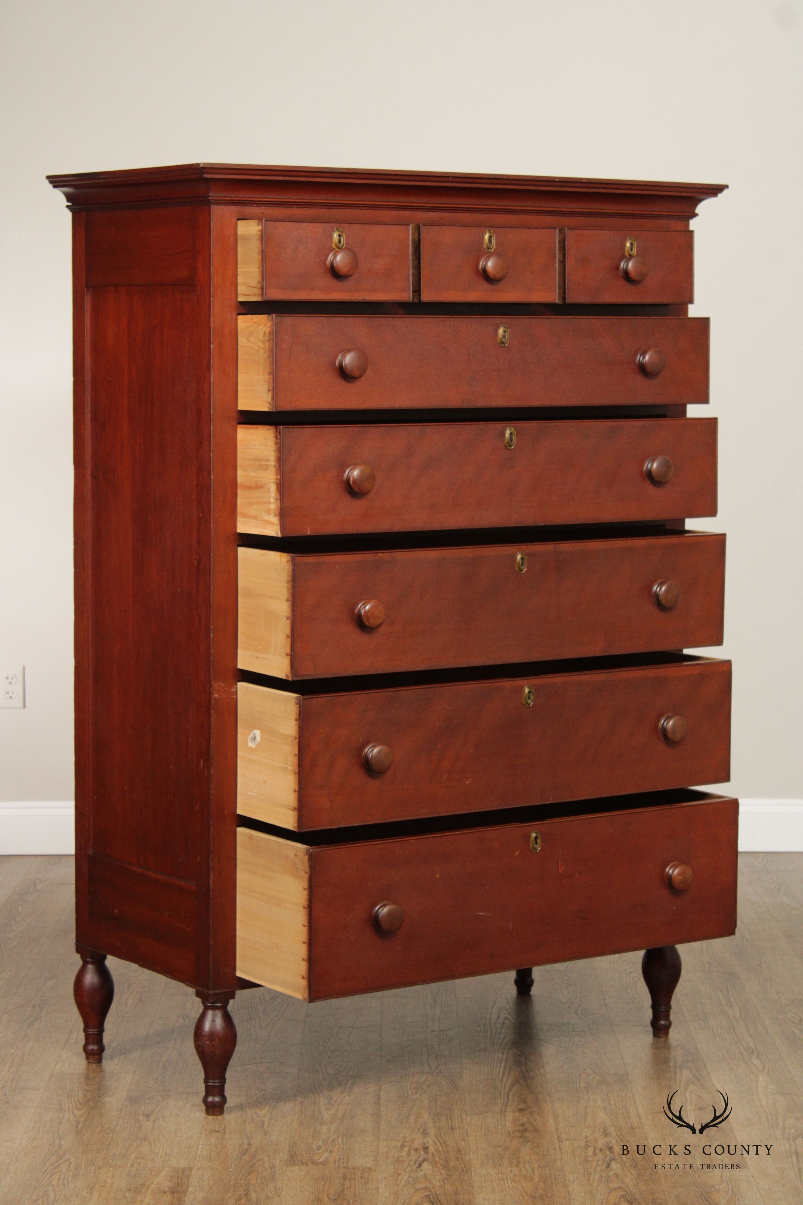 Antique Pennsylvania Sheraton Cherry Tall Chest of Drawers