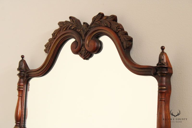 FRENCH LOUIS XV STYLE VINTAGE CARVED MAHOGANY FRAME WALL MIRROR