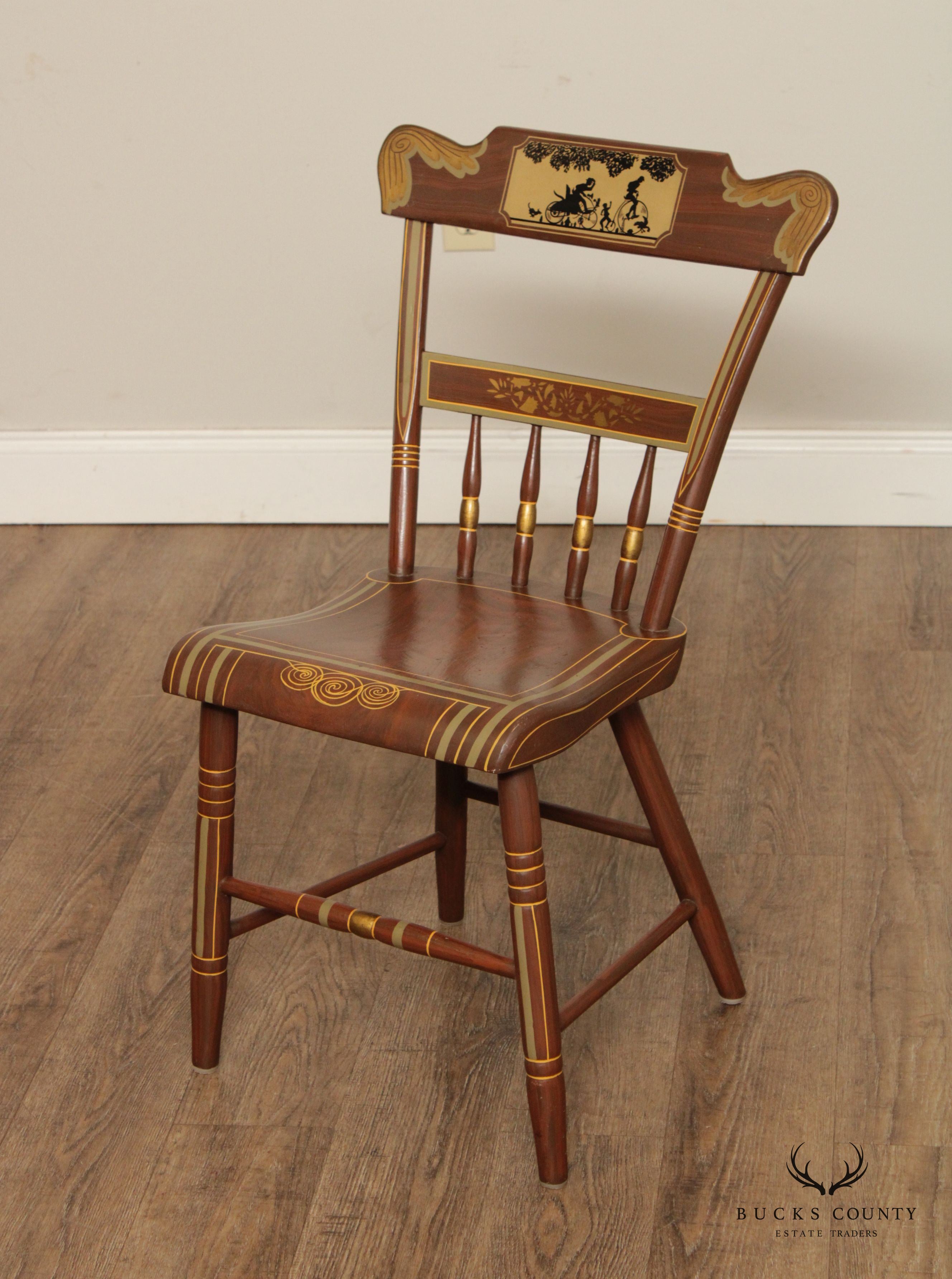 Set of Eight Grain Painted Plank Seat Dining Chairs