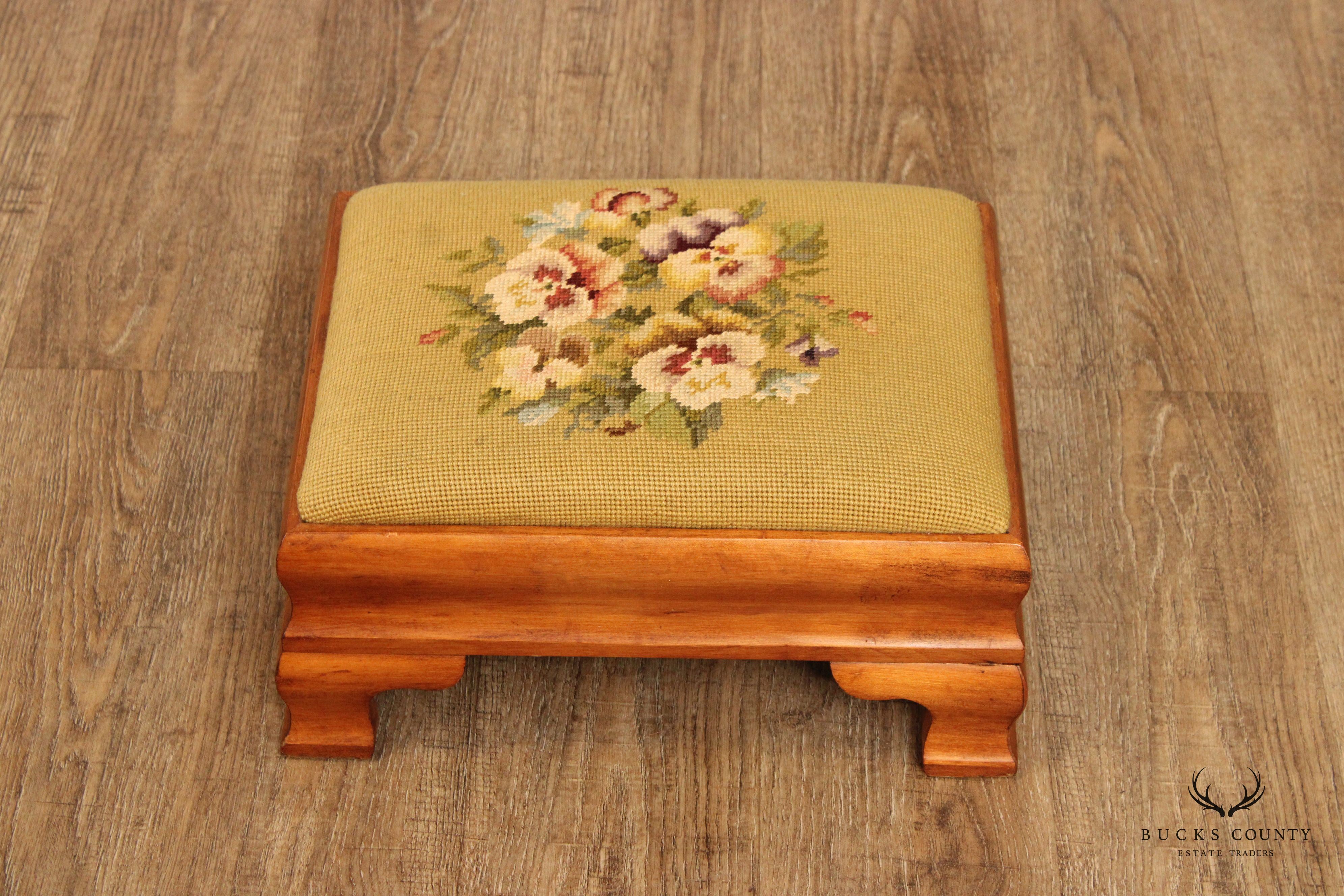 Empire Style Antique  Needlepoint Footstool