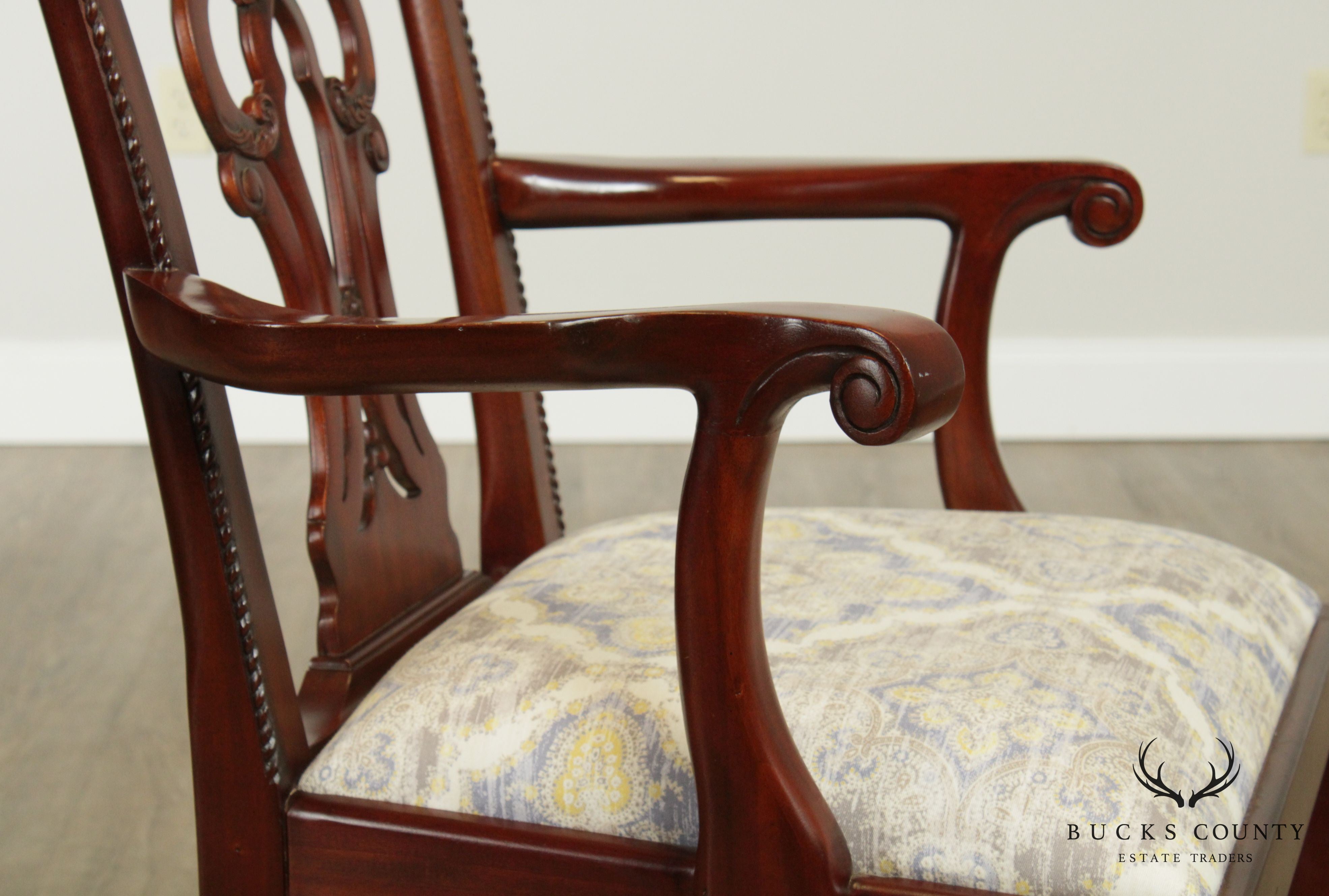 Maitland Smith Chippendale Style Pair Mahogany Armchairs