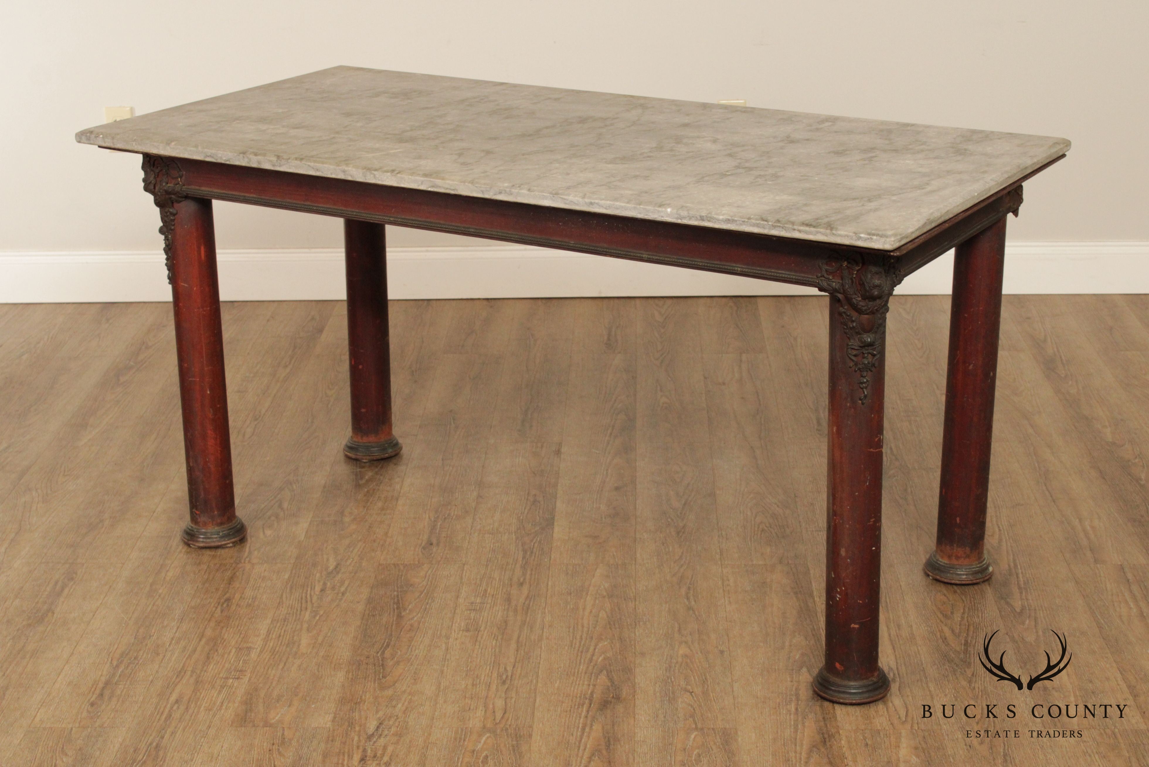 Antique 19th Century Iron & Brass Marble Top Chocolatiers Table