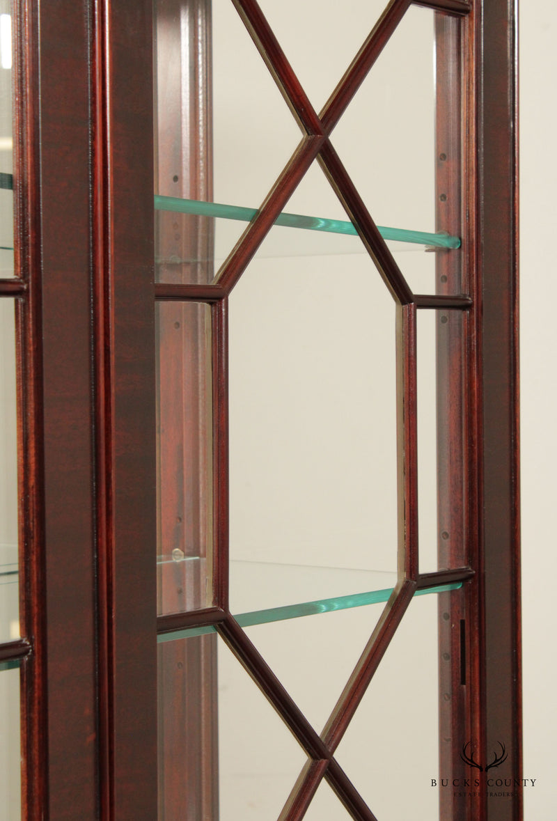 Stickley Chippendale Lighted Mahogany Two-Door Curio Display Cabinet