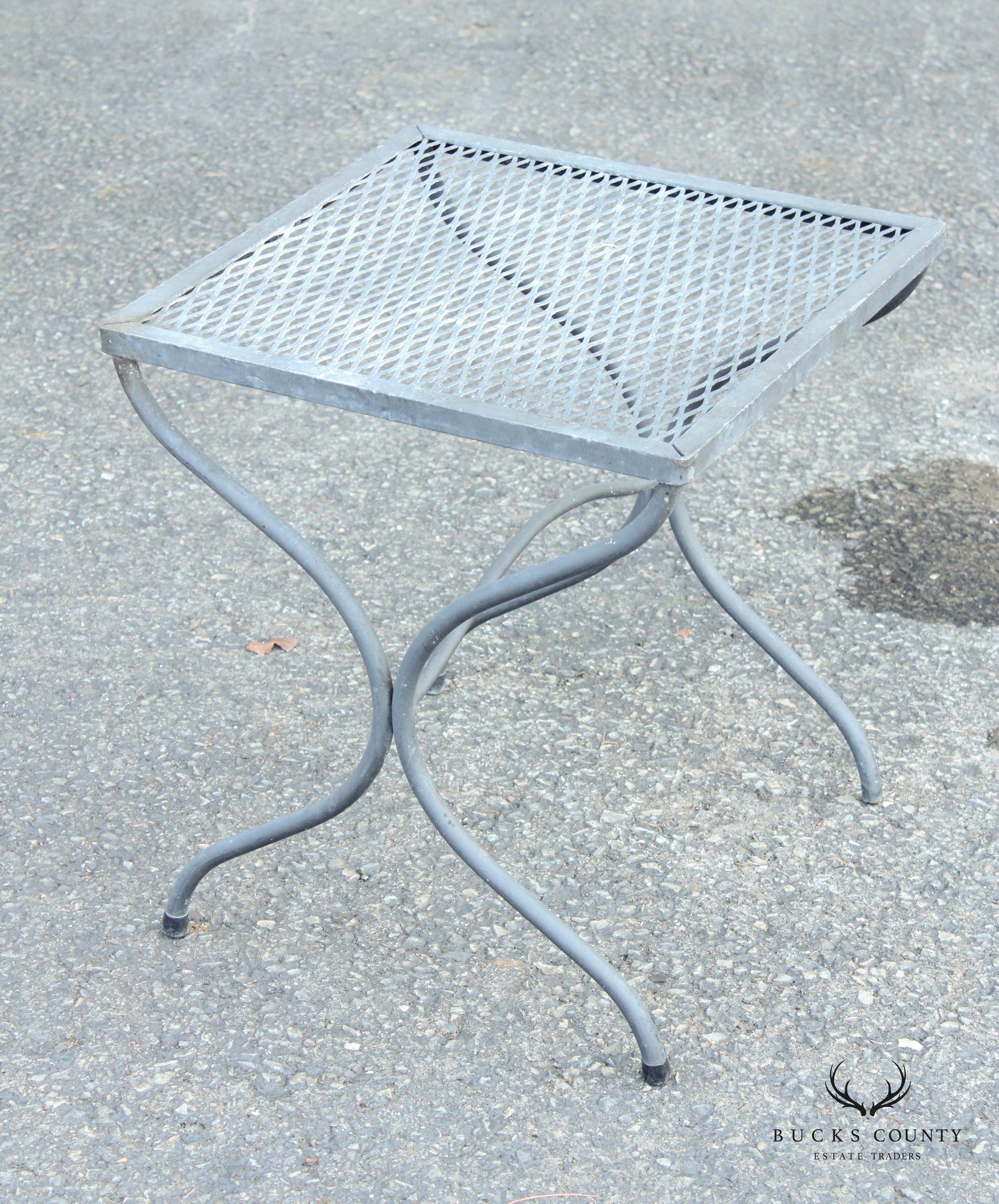 Mid Century Modern Vintage Pair of X Base Iron Patio Side Tables