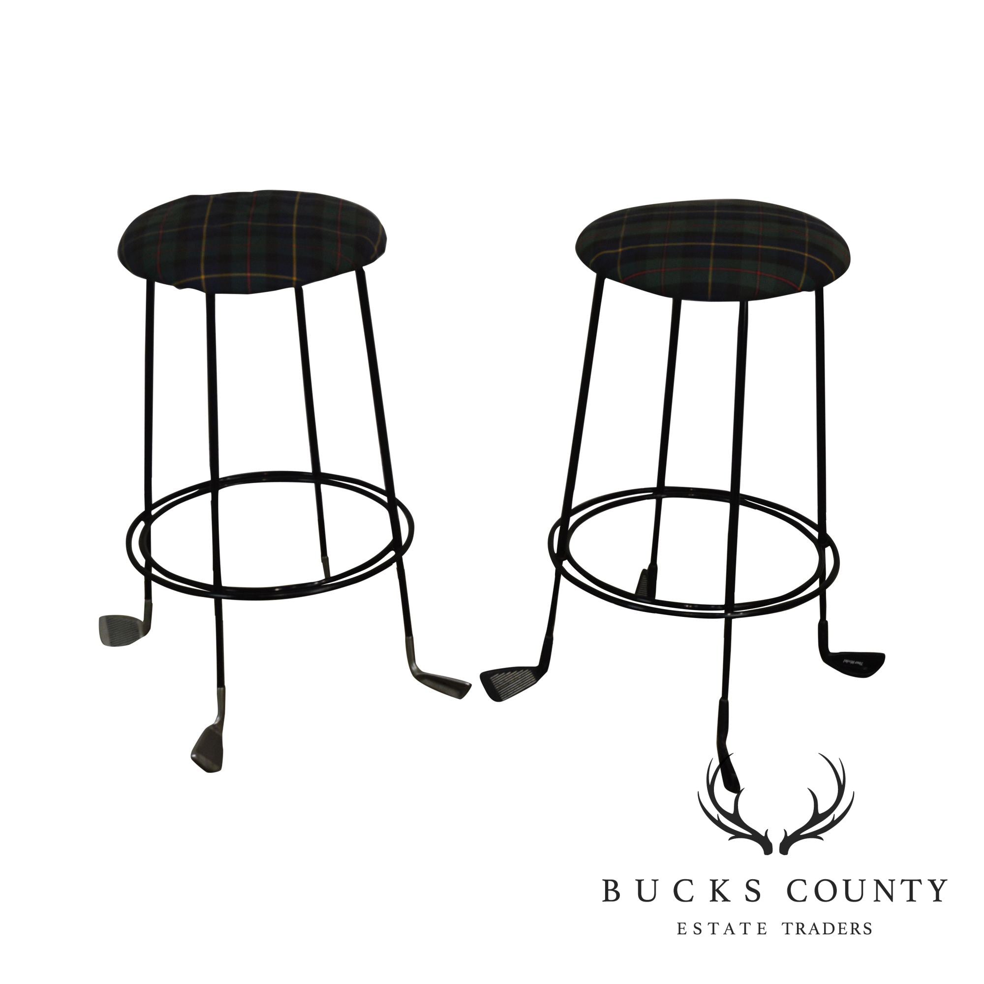 Custom Pair Iron Golf Club Counter Bar Stools