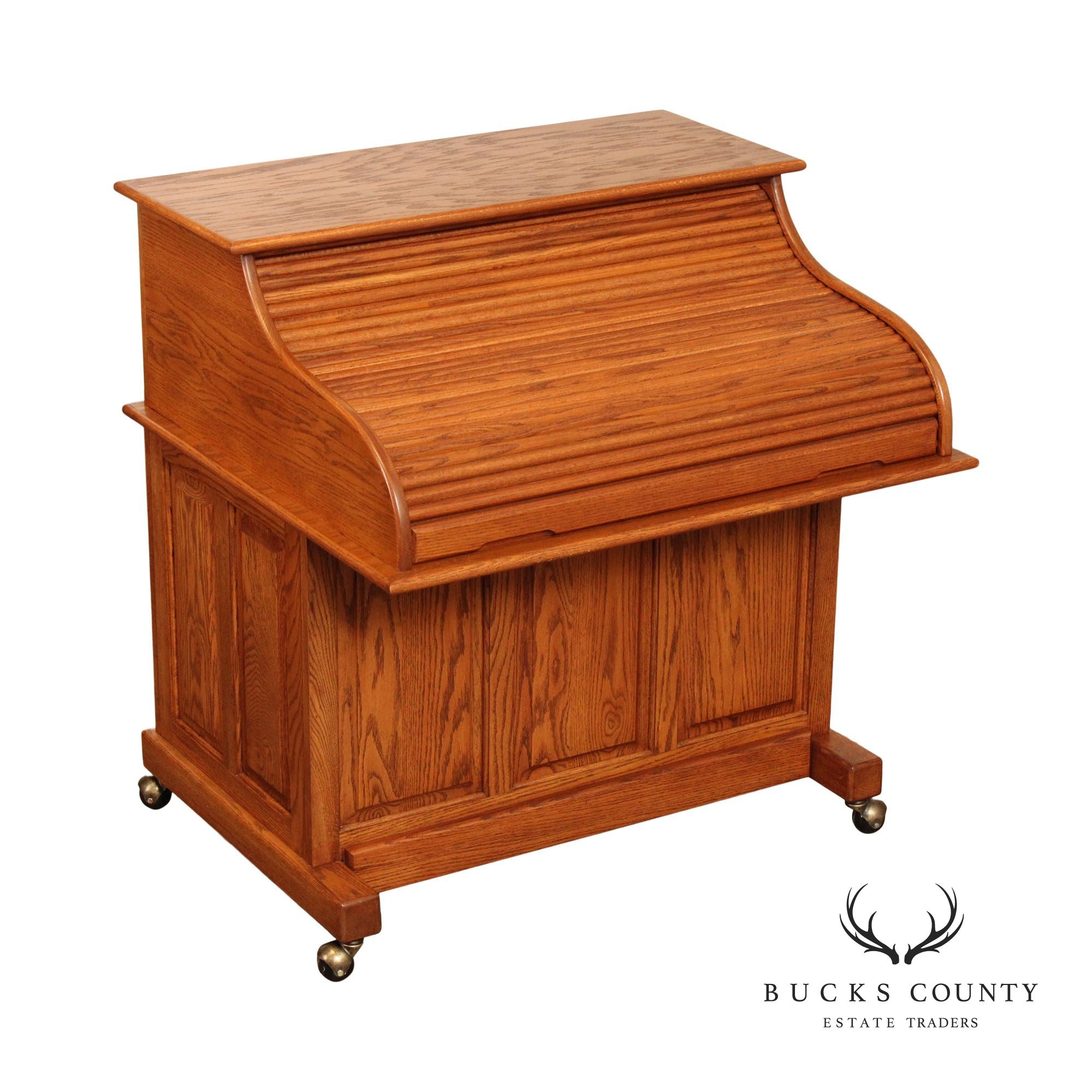 Vintage Oak Roll Top Davenport Computer Writing Desk