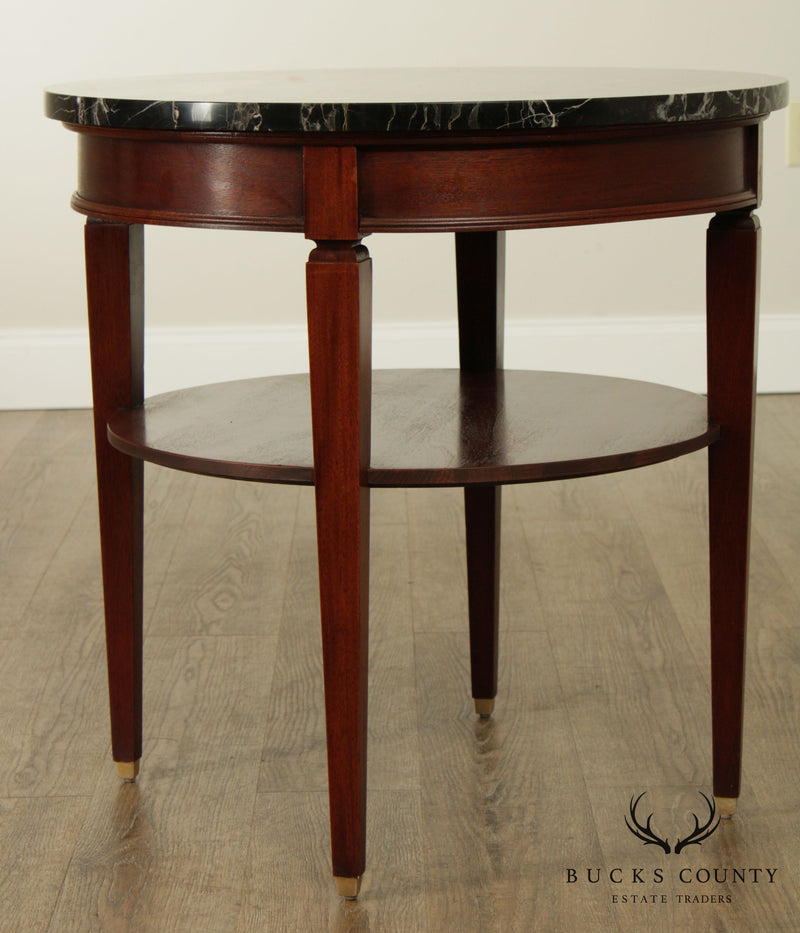 Regency Style Vintage Mahogany Round Black Marble Top Side Table