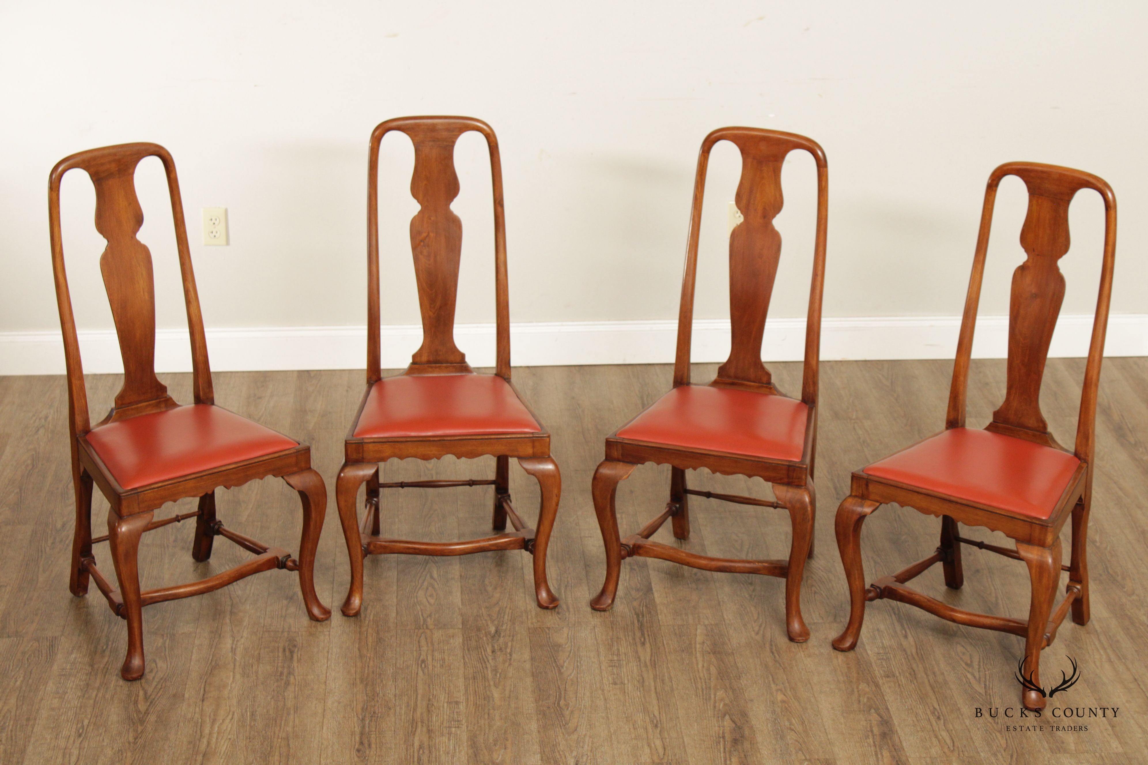 Antique Queen Anne Set Four Walnut Dining Chairs